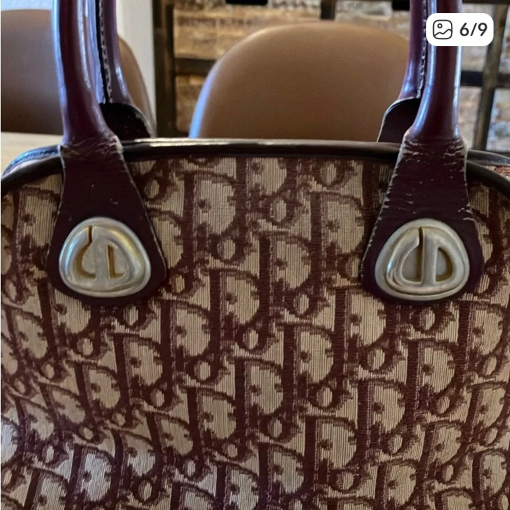 Dior Burgundy & Beige Logo Satchel